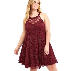 New Torrid size 18 Burgundy‎ Wine Sparkle Mini Lace Cocktail Formal Party Dress